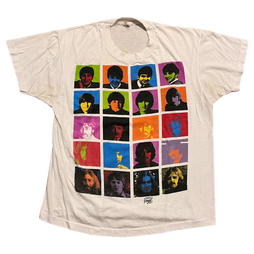 VTG 90S The Beatles Andy Warhol T-Shirt Men's XL White Tee Slim Fit Screen Stars